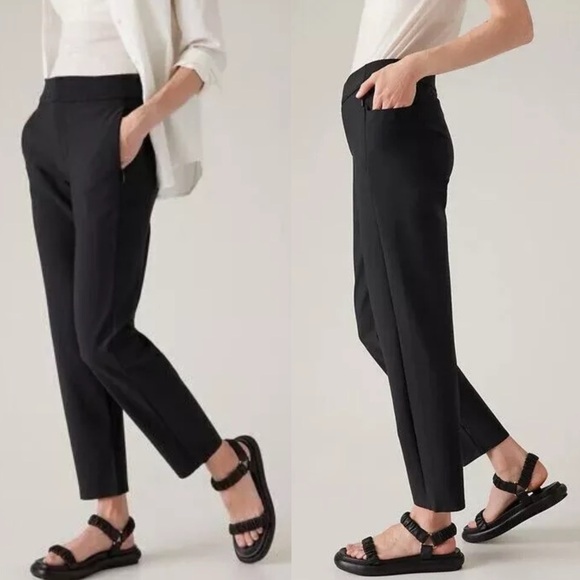 ATHLETA Stellar Trouser Size 2 Black Sleek #982872 office travel zip pockets. 6 - Picture 1 of 9